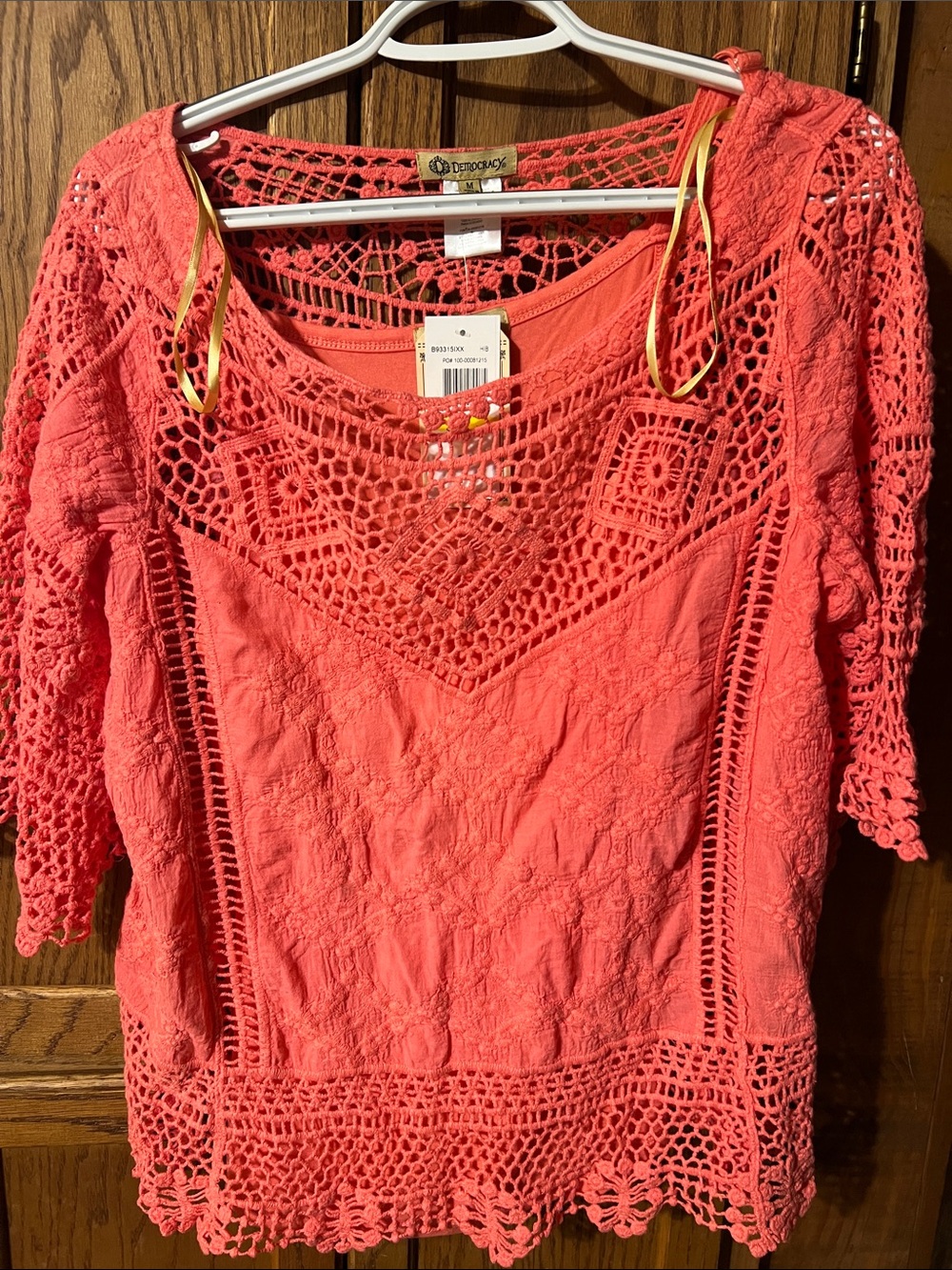 Democracy, coral Crochet Lace Women's Top